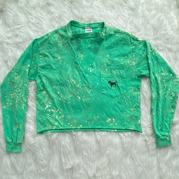 PINK | Victoria’s Secret | Green Cropped Long Sleeve - Picture 1 of 15
